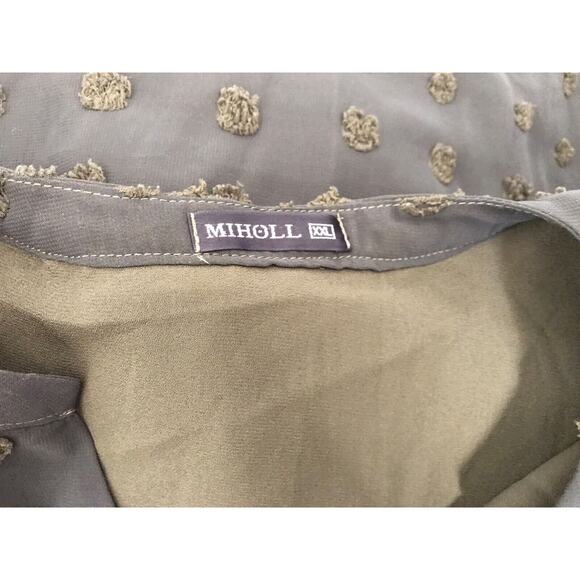 Miholl Dress Size XXL Army Green Swiss Dots Lined Short Sleeve Midi Babydoll - Picture 8 of 14